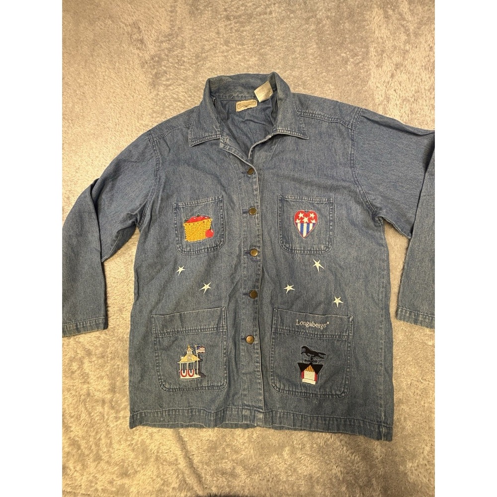 Vintage Longaberger Homestead Women Denim Button Shirt Top XL 0762